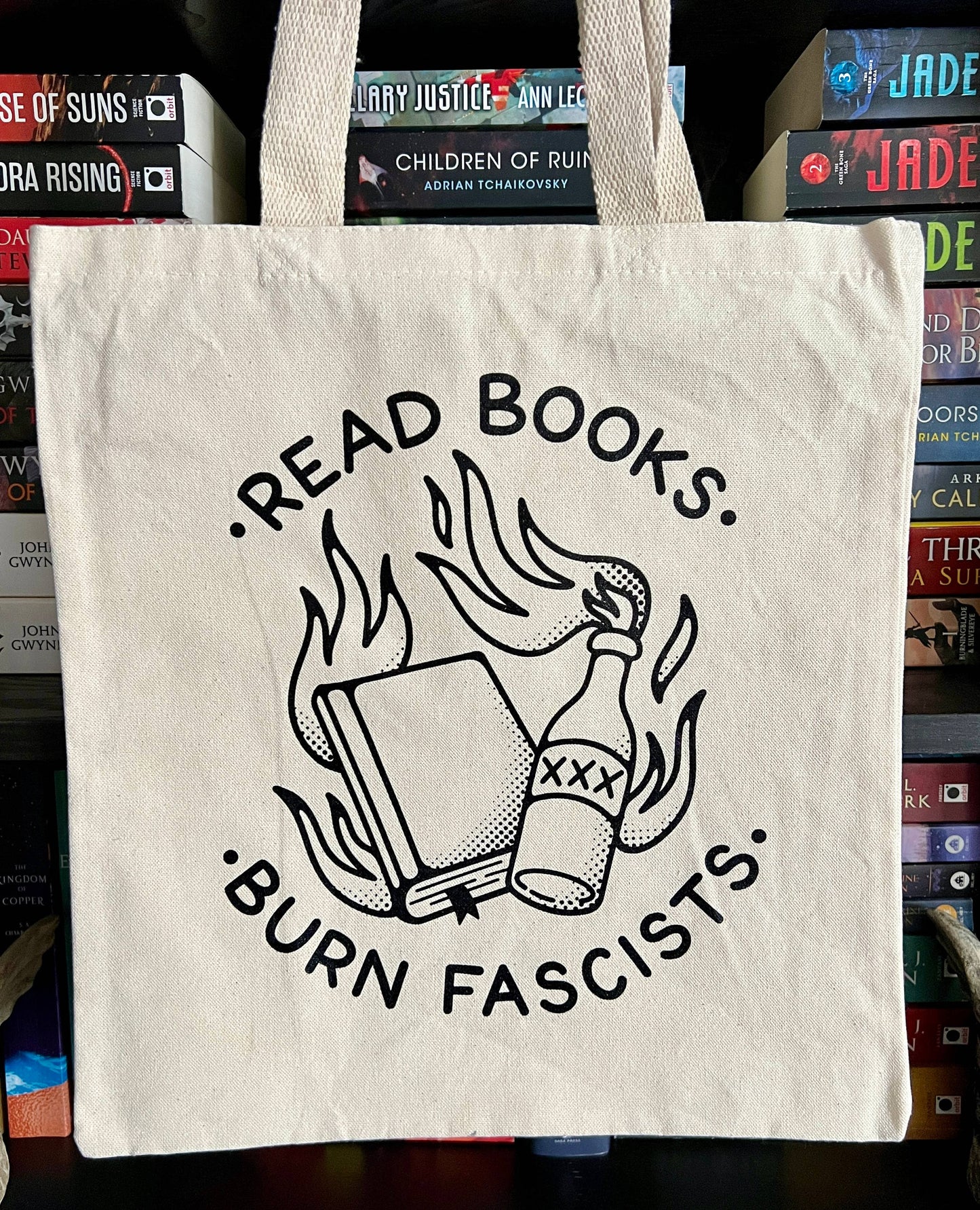 Read Books Burn Fascists Tote Bag