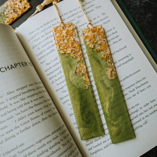 Olive Green & Gold Resin Bookmark