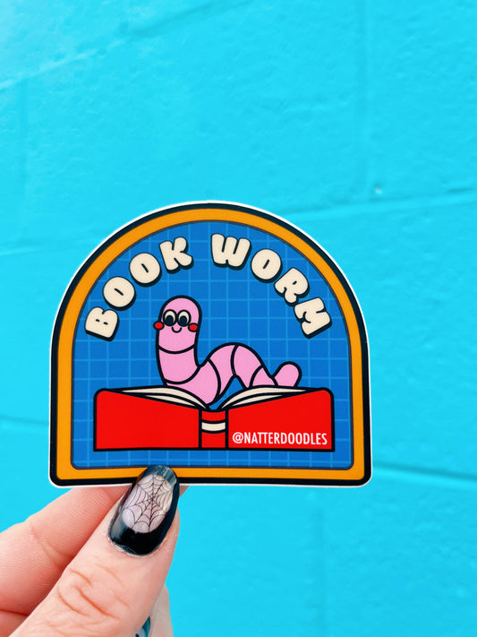 Book Worm Reading Vinyl Waterproof Sticker: Single